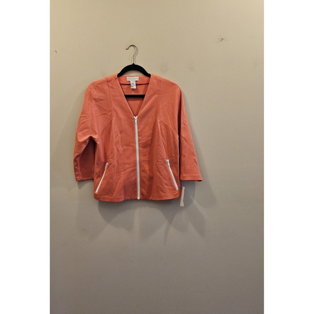 Doncaster Zip Front Jacket Women 10 Orange Papaya 3/4 Sleeve Ponte Knit M242BL21